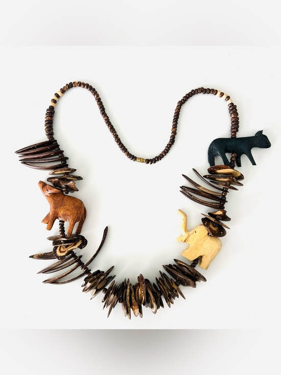 Jewelry - Handcrafted Brown & Natural Elephant Wood Necklace - Women Jewelry